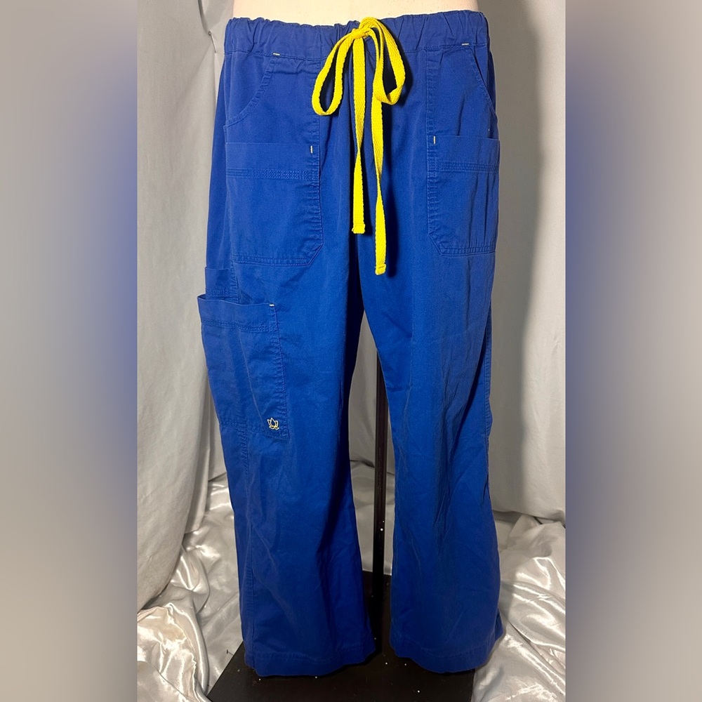 Barco One Women’s Blue Scrub Pants XLP Yellow Drawstring Logo Style 9202P